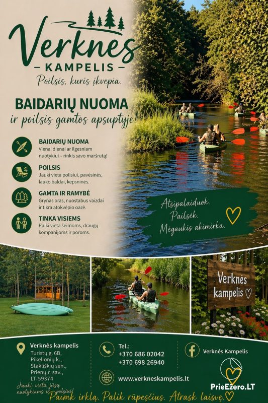 Baidarių nuoma Verknės upe, stovyklavietė Verknės Kampelis